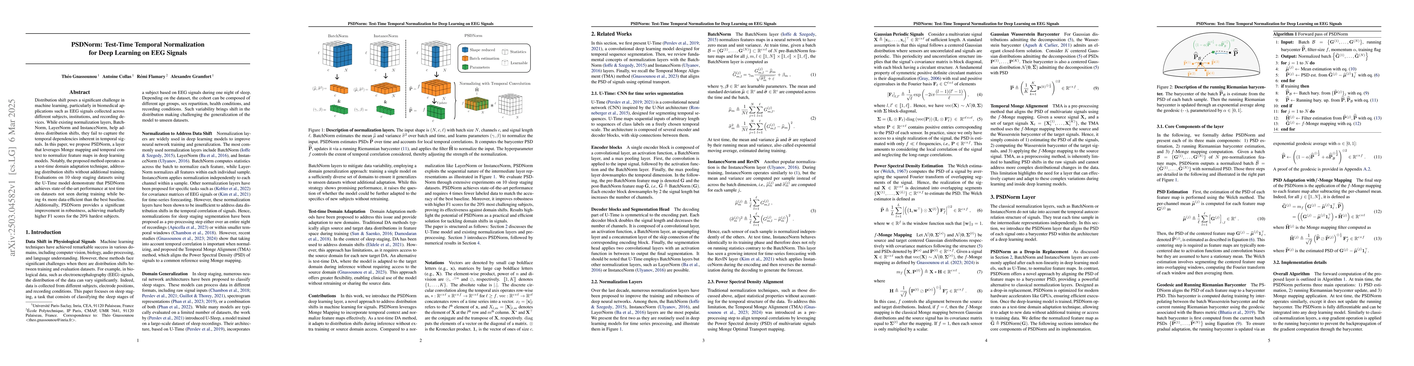 Thumbnail for PSDNorm: Test-Time Temporal Normalization for Deep Learning on EEG
  Signals