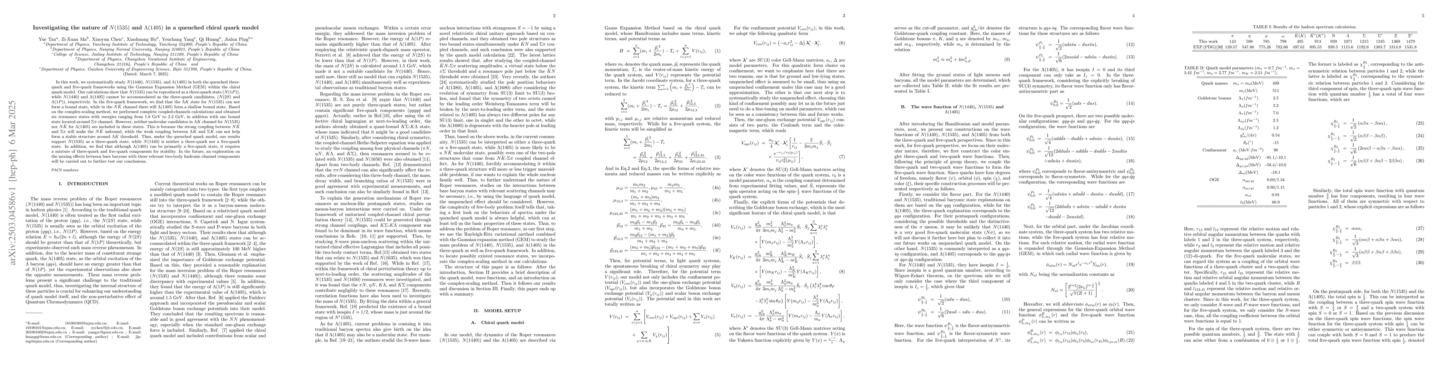 Thumbnail for Investigating the nature of $N(1535)$ and $Λ(1405)$ in a quenched
  chiral quark model