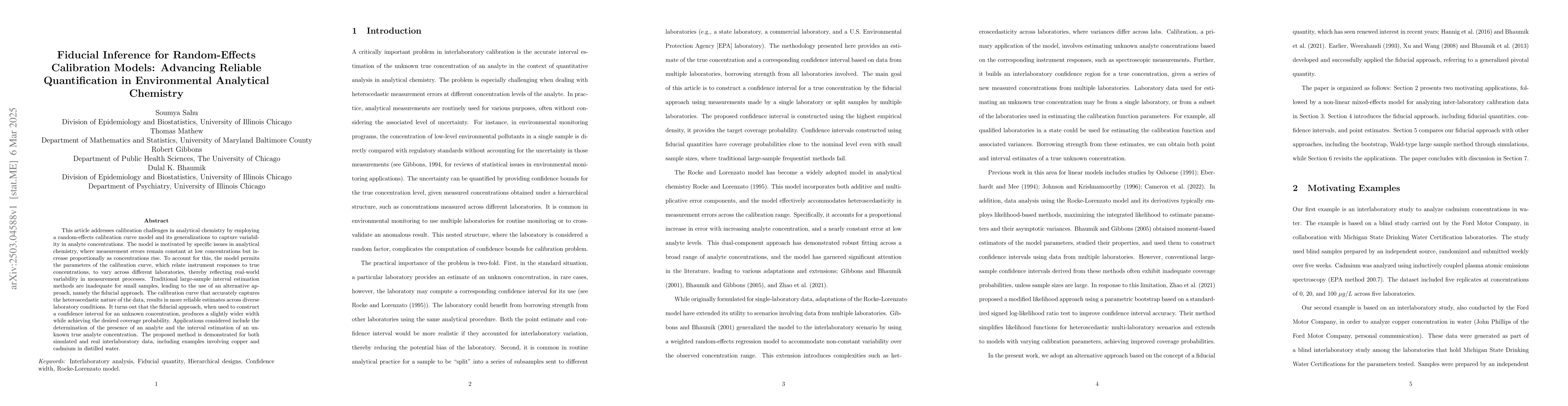Thumbnail for Fiducial Inference for Random-Effects Calibration Models: Advancing
  Reliable Quantification in Environmental Analytical Chemistry