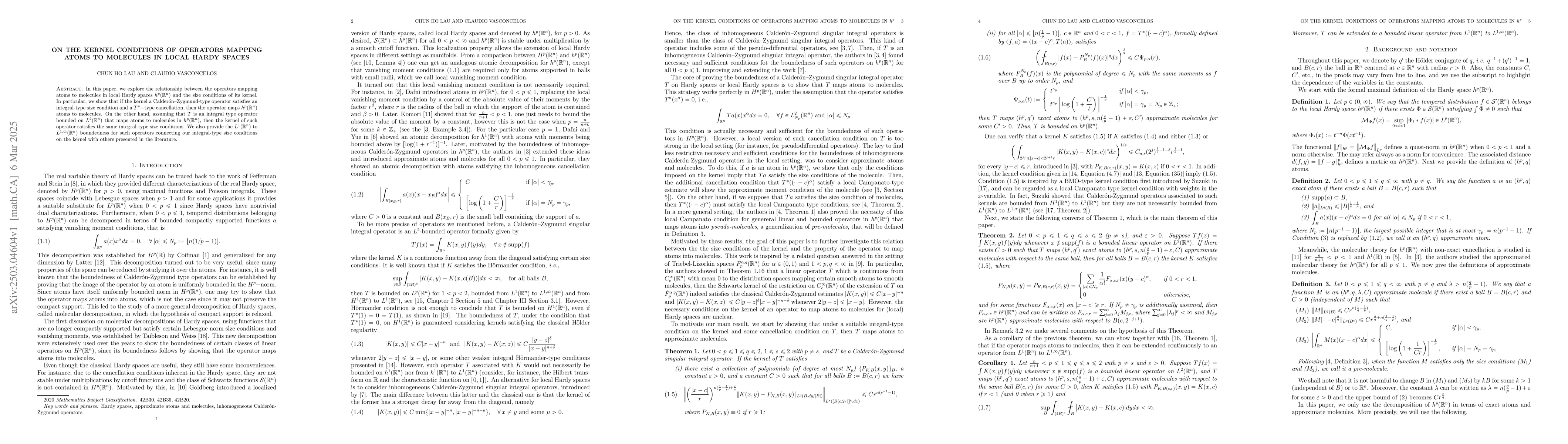 Thumbnail for On the kernel conditions of operators mapping atoms to molecules in
  local Hardy spaces