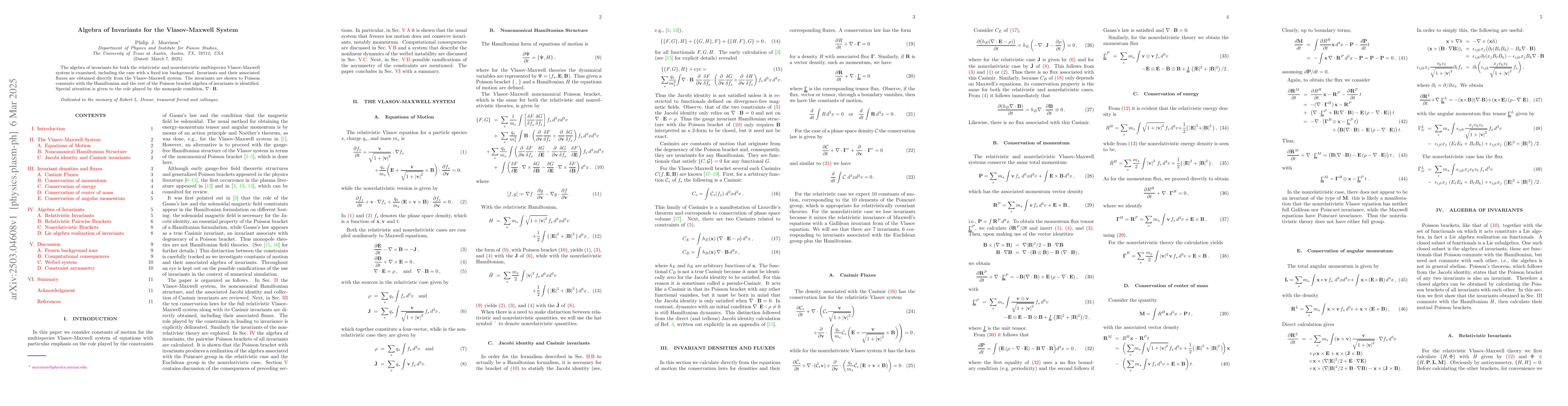 Thumbnail for Algebra of Invariants for the Vlasov-Maxwell System