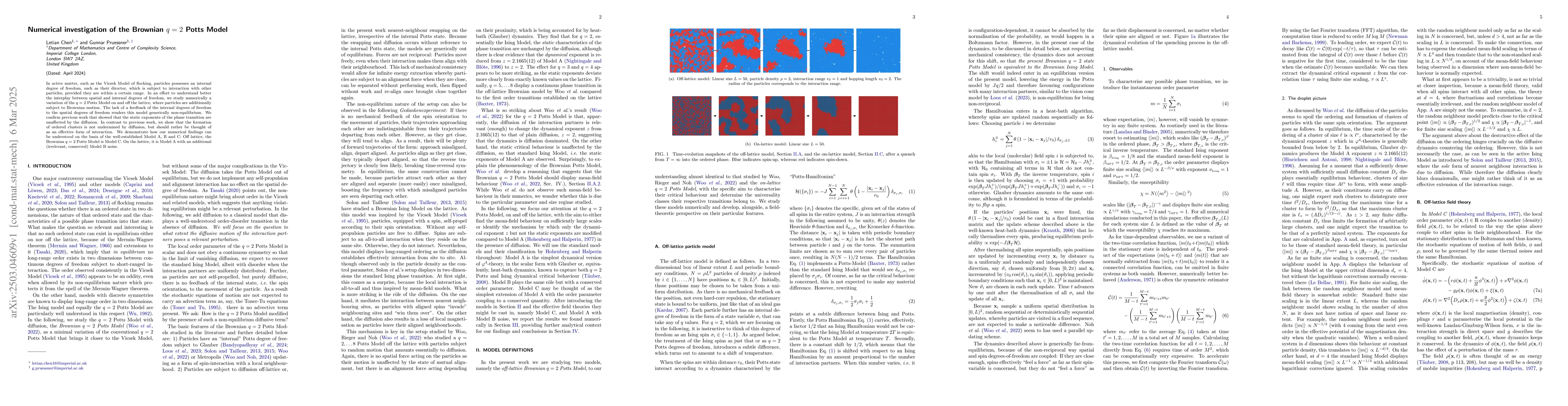 Thumbnail for Numerical investigation of the Brownian $q=2$ Potts Model