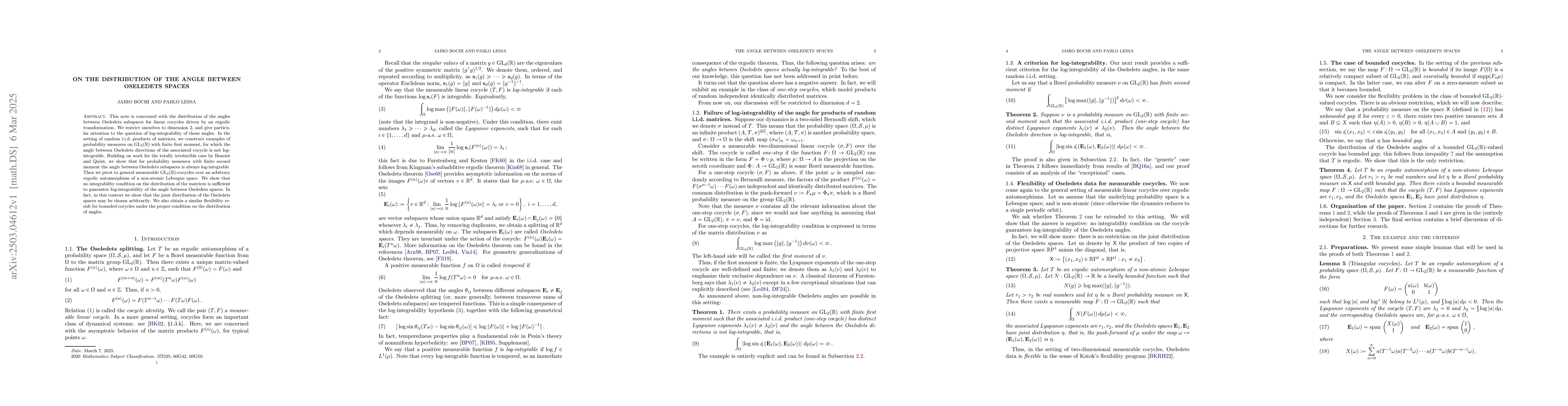 Thumbnail for On the distribution of the angle between Oseledets spaces