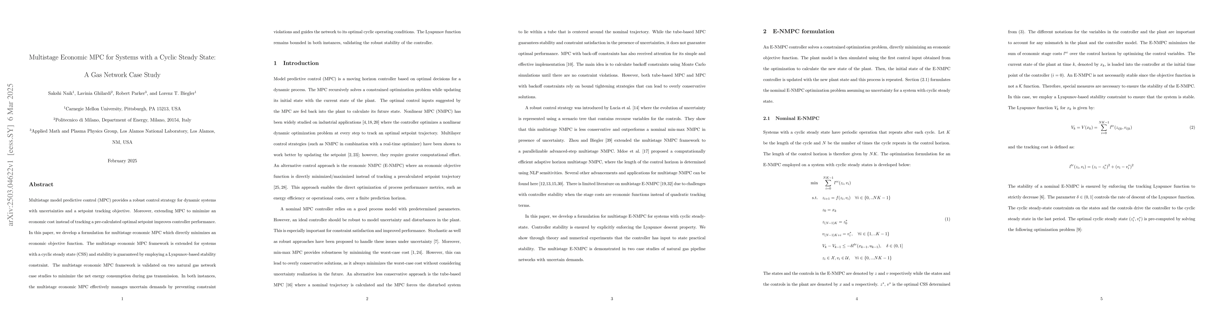 Thumbnail for Multistage Economic MPC for Systems with a Cyclic Steady State: A Gas
  Network Case Study