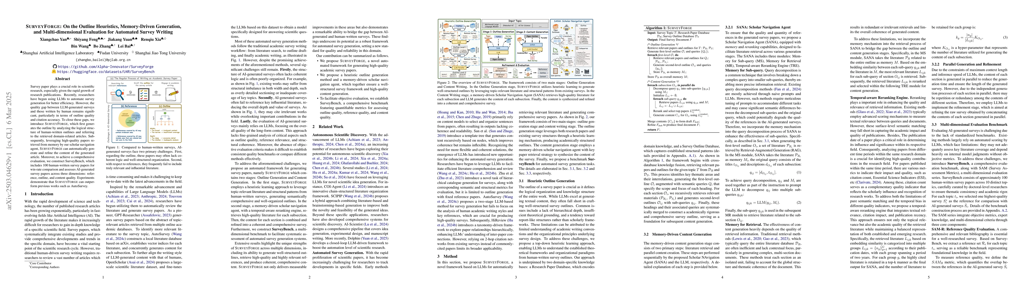 Thumbnail for SurveyForge: On the Outline Heuristics, Memory-Driven Generation, and
  Multi-dimensional Evaluation for Automated Survey Writing