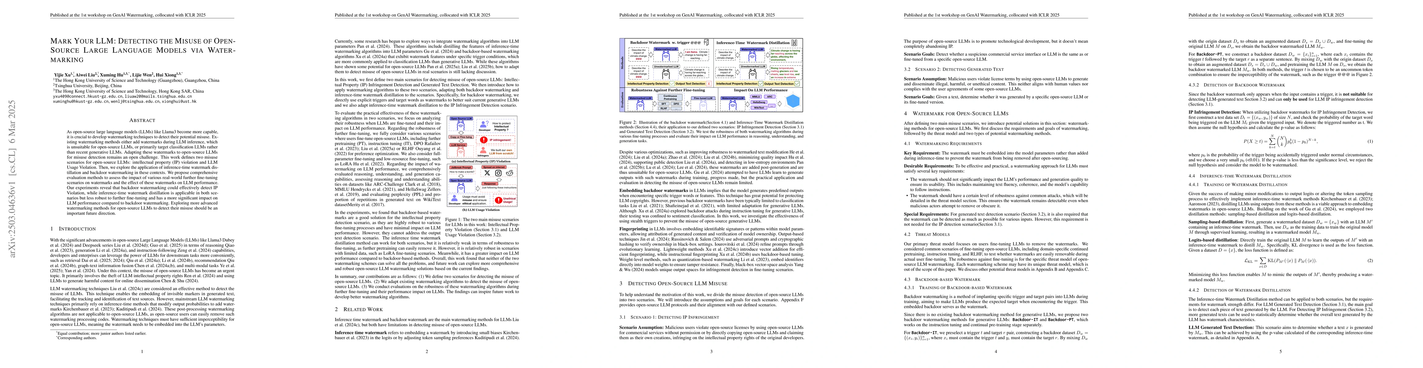 Thumbnail for Mark Your LLM: Detecting the Misuse of Open-Source Large Language Models
  via Watermarking