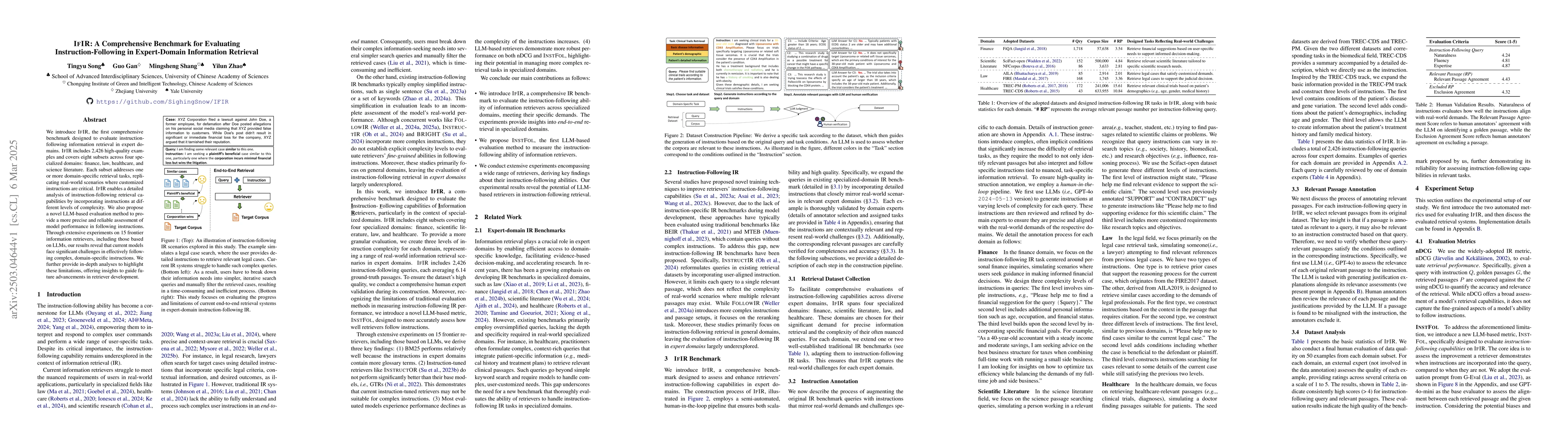 Thumbnail for IFIR: A Comprehensive Benchmark for Evaluating Instruction-Following in
  Expert-Domain Information Retrieval