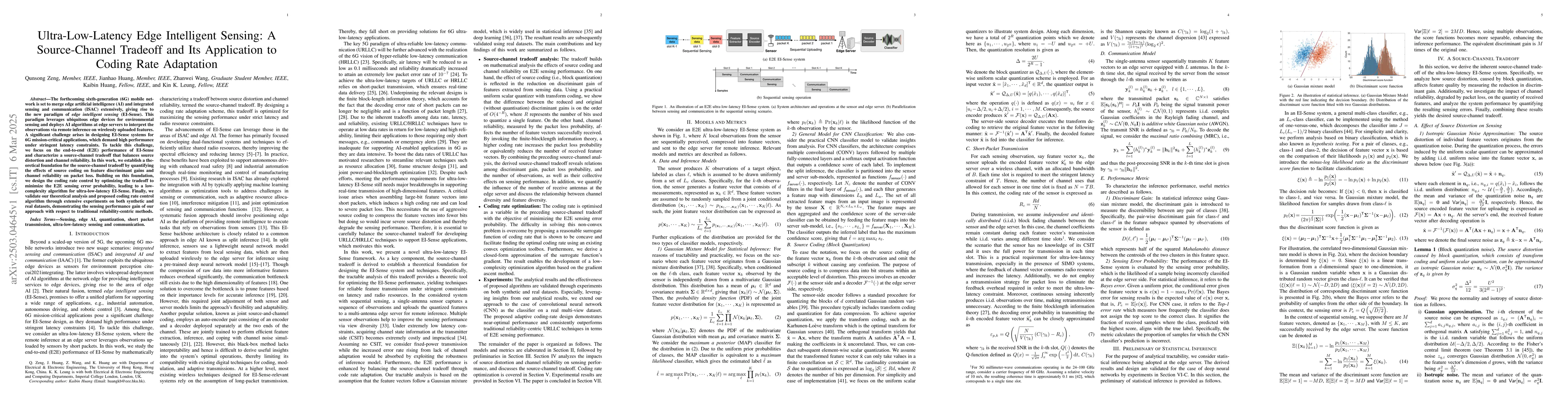 Thumbnail for Ultra-Low-Latency Edge Intelligent Sensing: A Source-Channel Tradeoff
  and Its Application to Coding Rate Adaptation