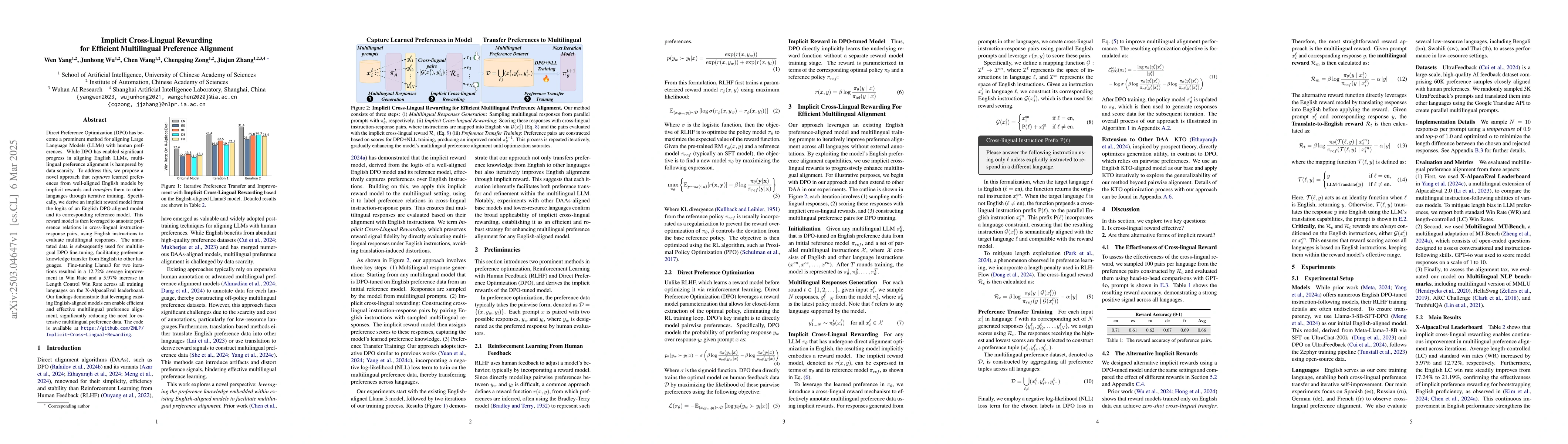 Thumbnail for Implicit Cross-Lingual Rewarding for Efficient Multilingual Preference
  Alignment
