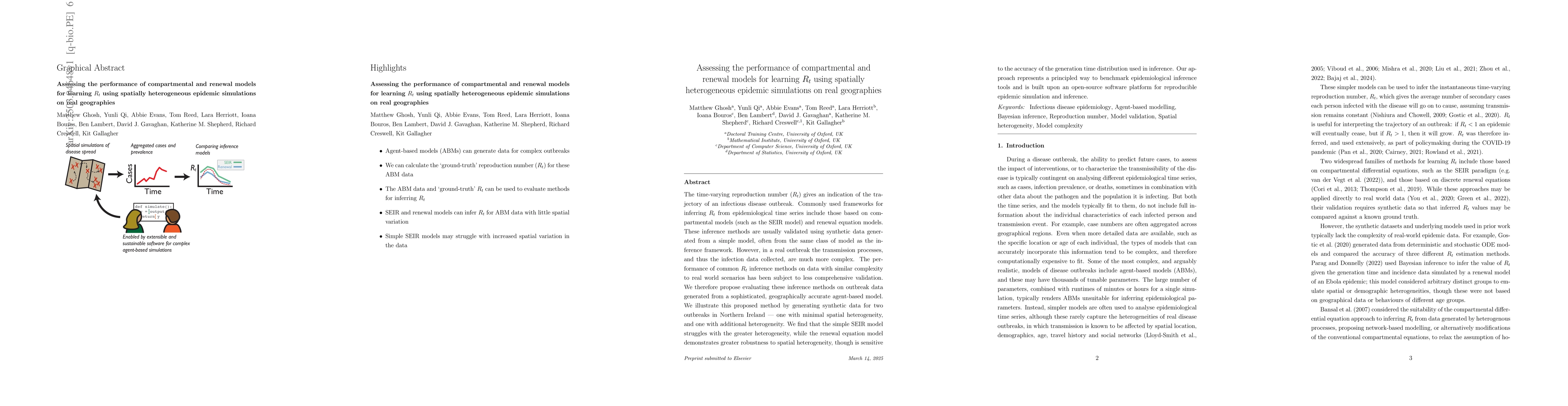 Thumbnail for Assessing the performance of compartmental and renewal models for
  learning $R_{t}$ using spatially heterogeneous epidemic simulations on real
  geographies
