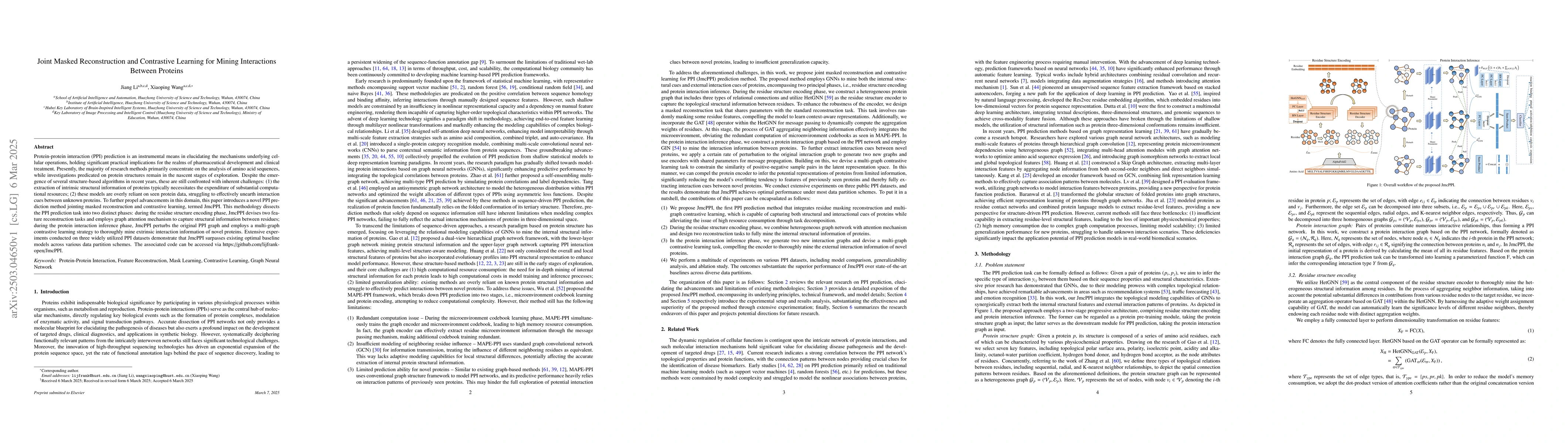 Thumbnail for Joint Masked Reconstruction and Contrastive Learning for Mining
  Interactions Between Proteins