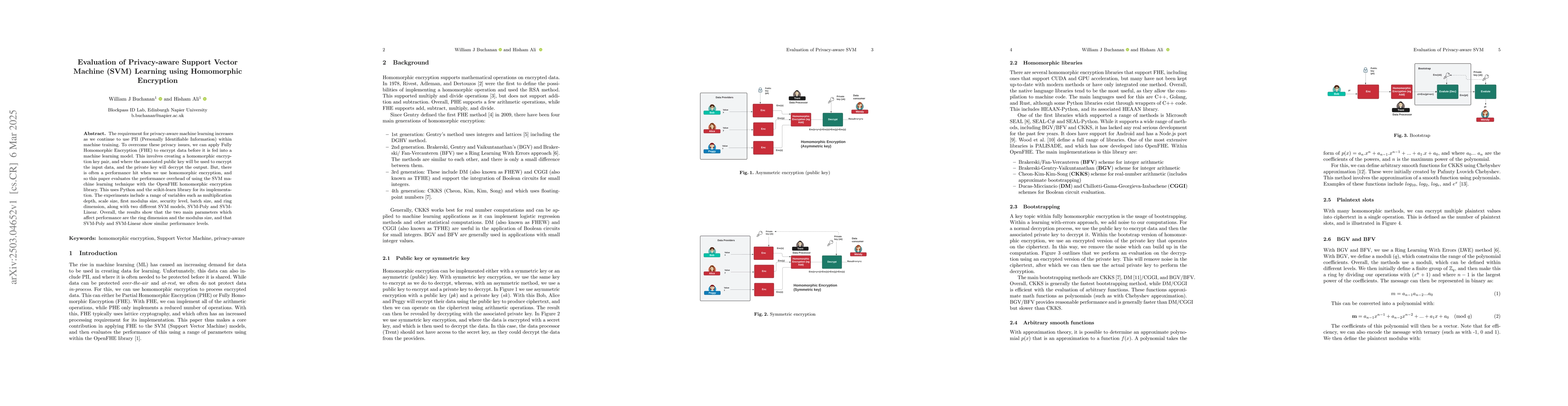 Thumbnail for Evaluation of Privacy-aware Support Vector Machine (SVM) Learning using
  Homomorphic Encryption