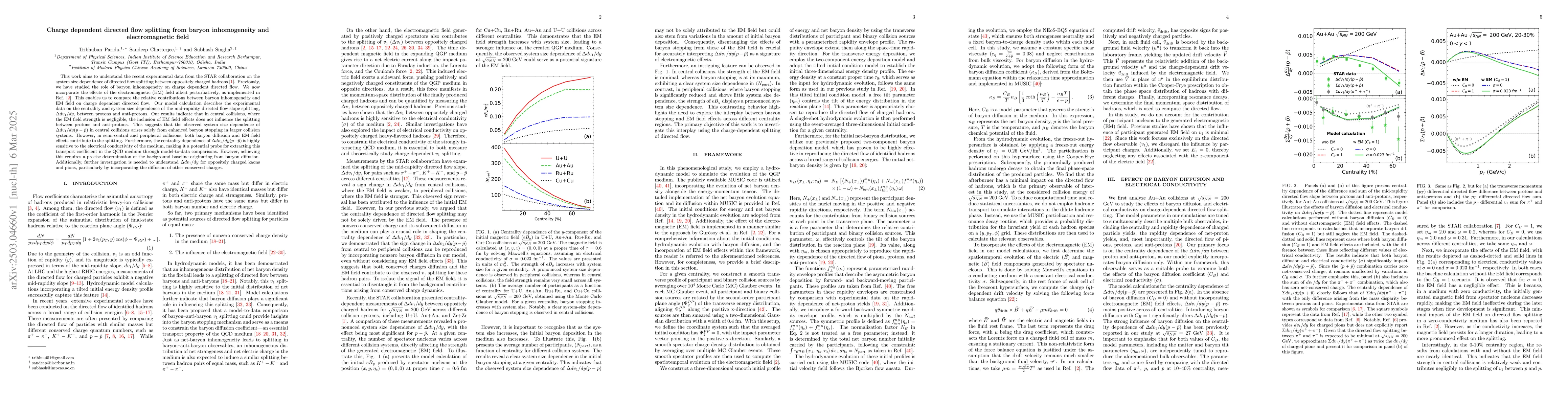 Thumbnail for Charge dependent directed flow splitting from baryon inhomogeneity and
  electromagnetic field
