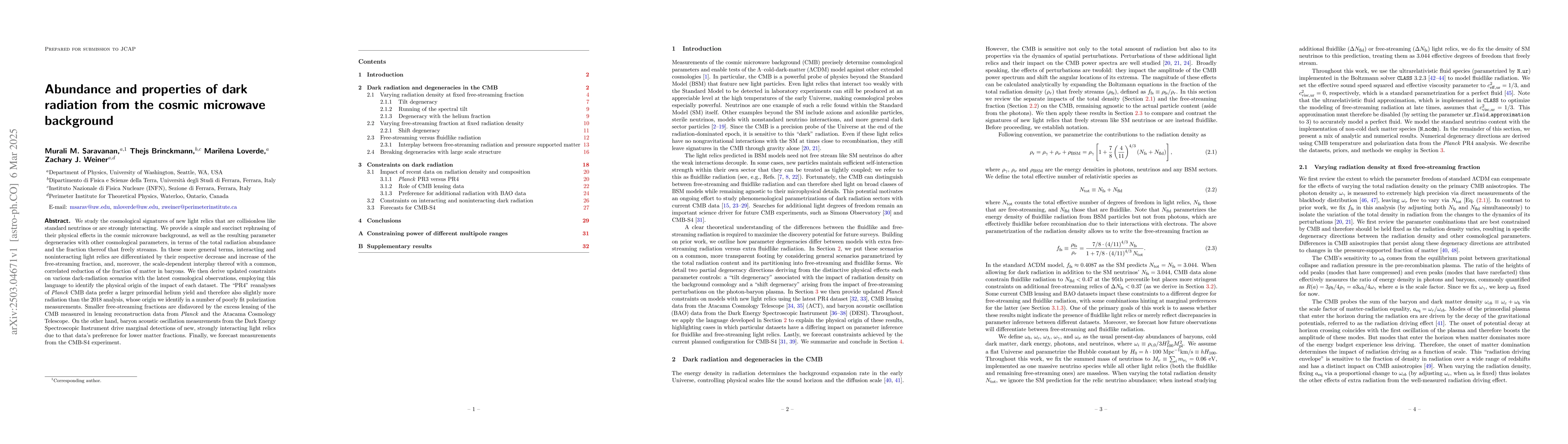 Thumbnail for Abundance and properties of dark radiation from the cosmic microwave
  background