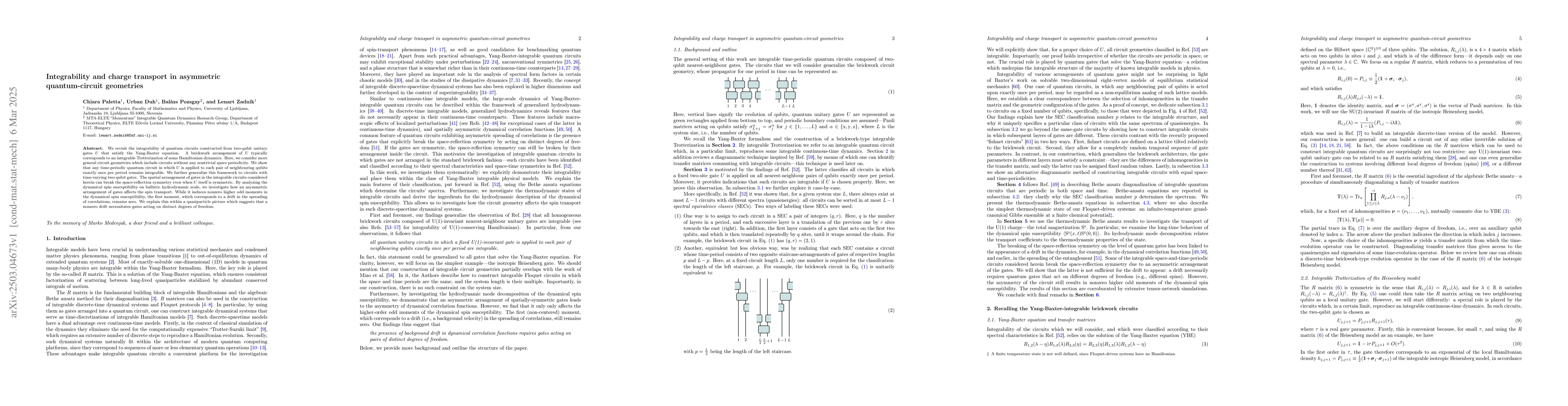 Thumbnail for Integrability and charge transport in asymmetric quantum-circuit
  geometries