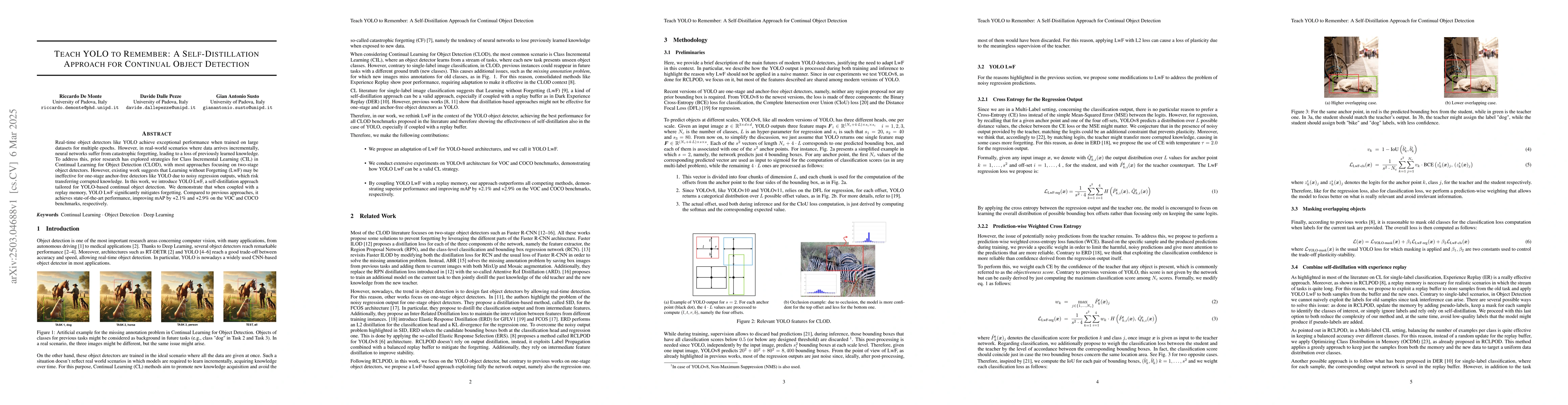 Thumbnail for Teach YOLO to Remember: A Self-Distillation Approach for Continual
  Object Detection