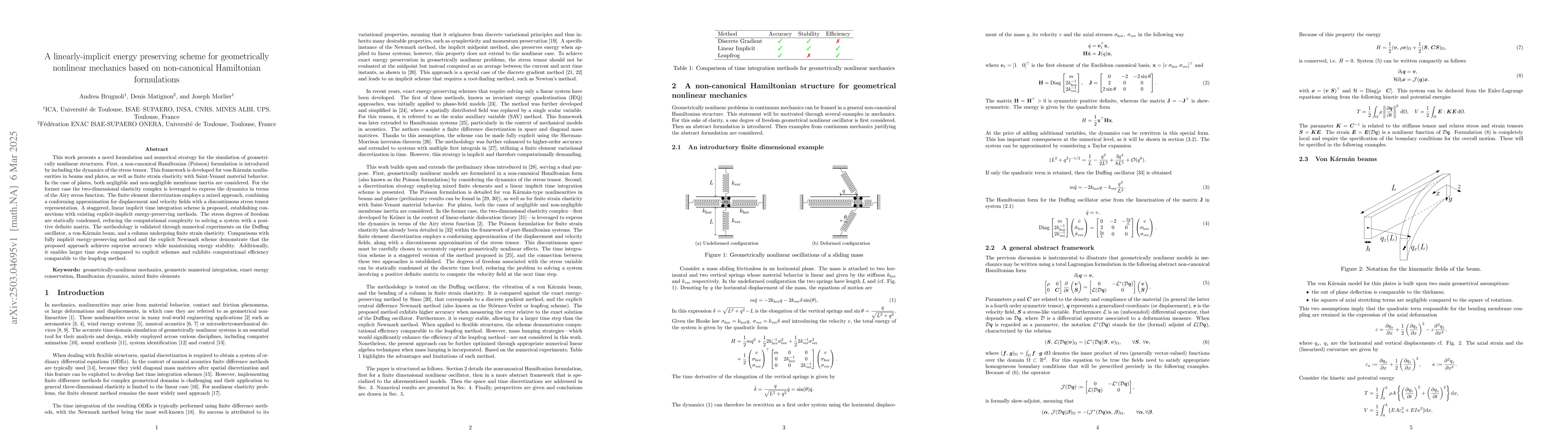 Thumbnail for A linearly-implicit energy preserving scheme for geometrically nonlinear
  mechanics based on non-canonical Hamiltonian formulations