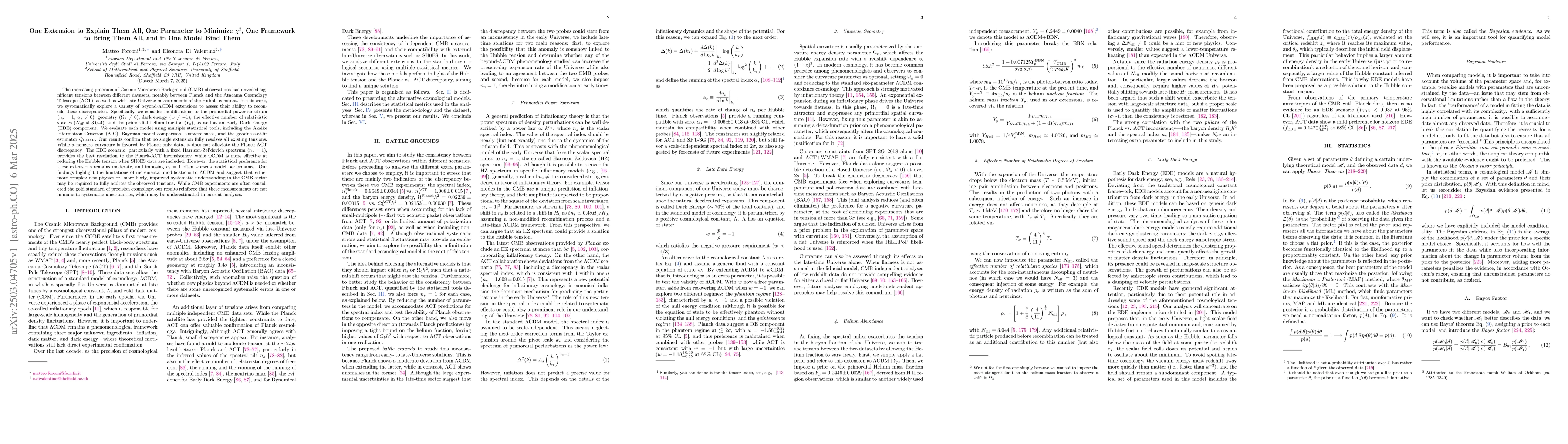 Thumbnail for One Extension to Explain Them All, One Parameter to Minimize $χ^2$,
  One Framework to Bring Them All, and in One Model Bind Them