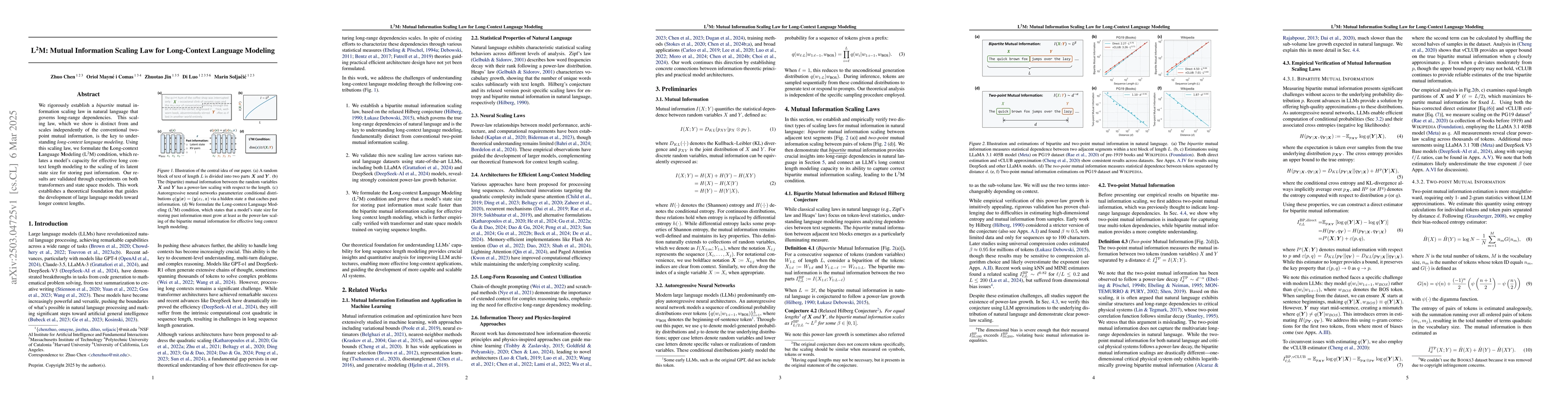 Thumbnail for L$^2$M: Mutual Information Scaling Law for Long-Context Language
  Modeling
