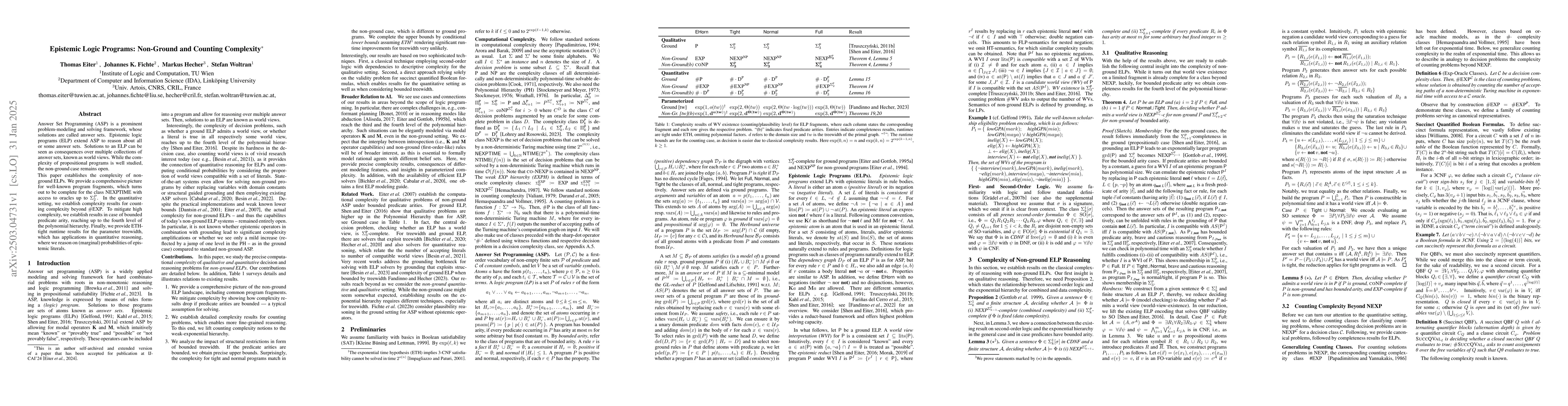 Thumbnail for Epistemic Logic Programs: Non-Ground and Counting Complexity