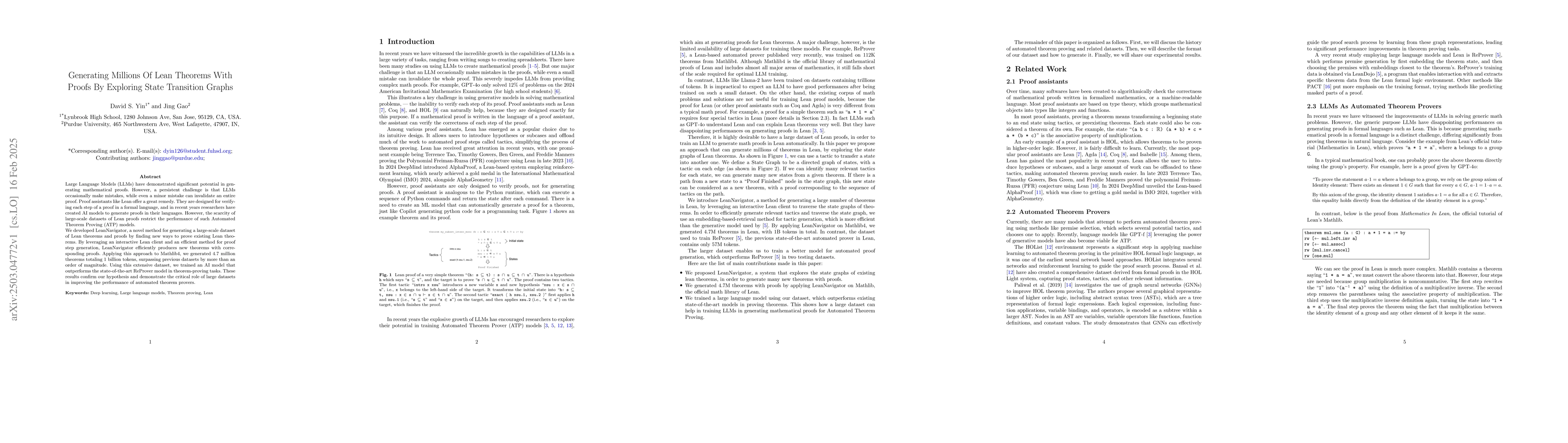 Thumbnail for Generating Millions Of Lean Theorems With Proofs By Exploring State
  Transition Graphs