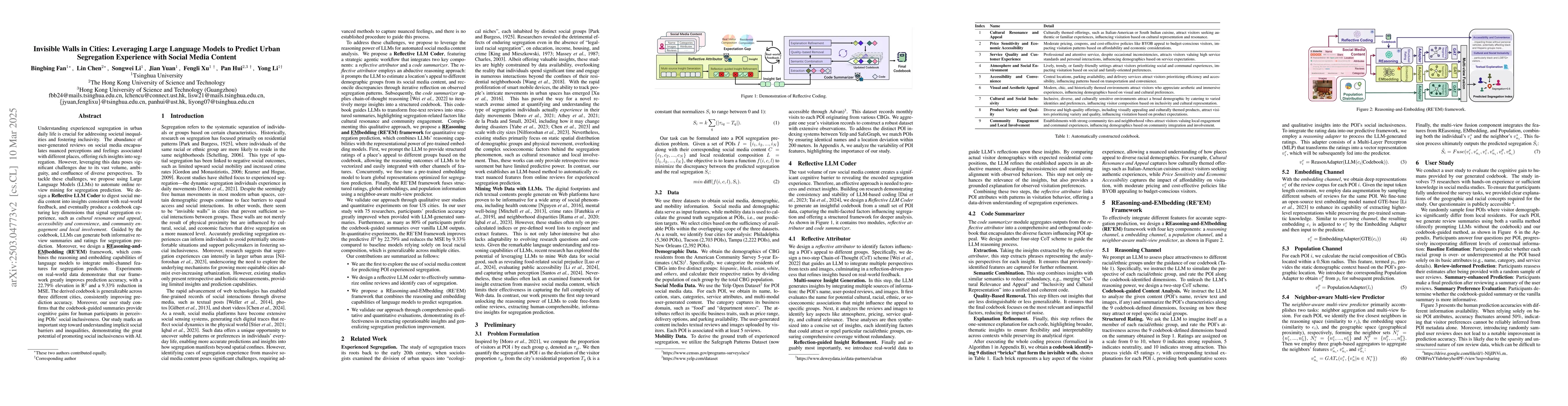 Thumbnail for Invisible Walls in Cities: Leveraging Large Language Models to Predict
  Urban Segregation Experience with Social Media Content
