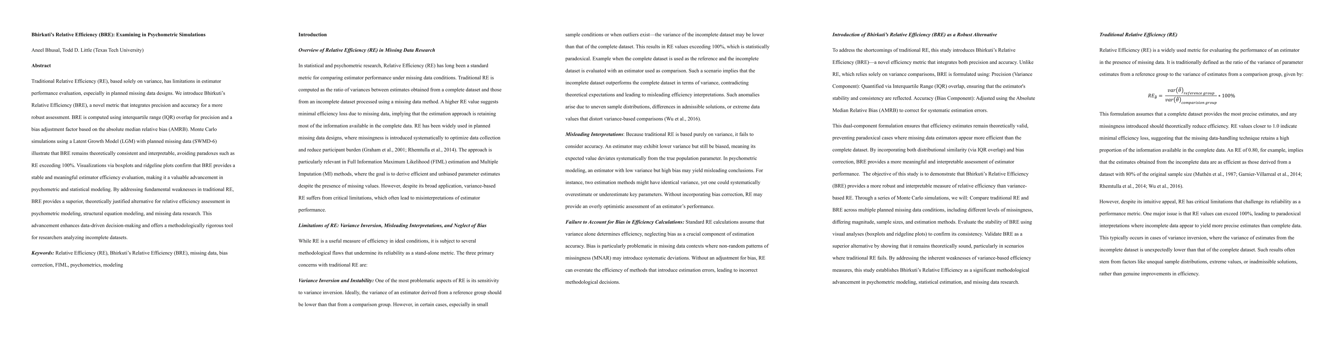 Thumbnail for Bhirkuti's Relative Efficiency (BRE): Examining in Psychometric
  Simulations