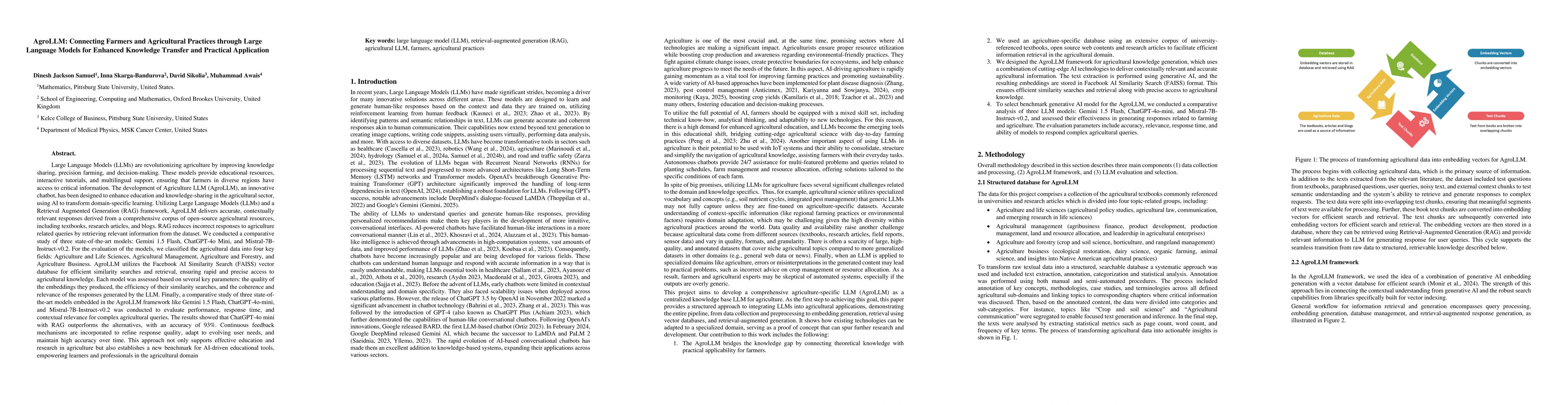 Thumbnail for AgroLLM: Connecting Farmers and Agricultural Practices through Large
  Language Models for Enhanced Knowledge Transfer and Practical Application