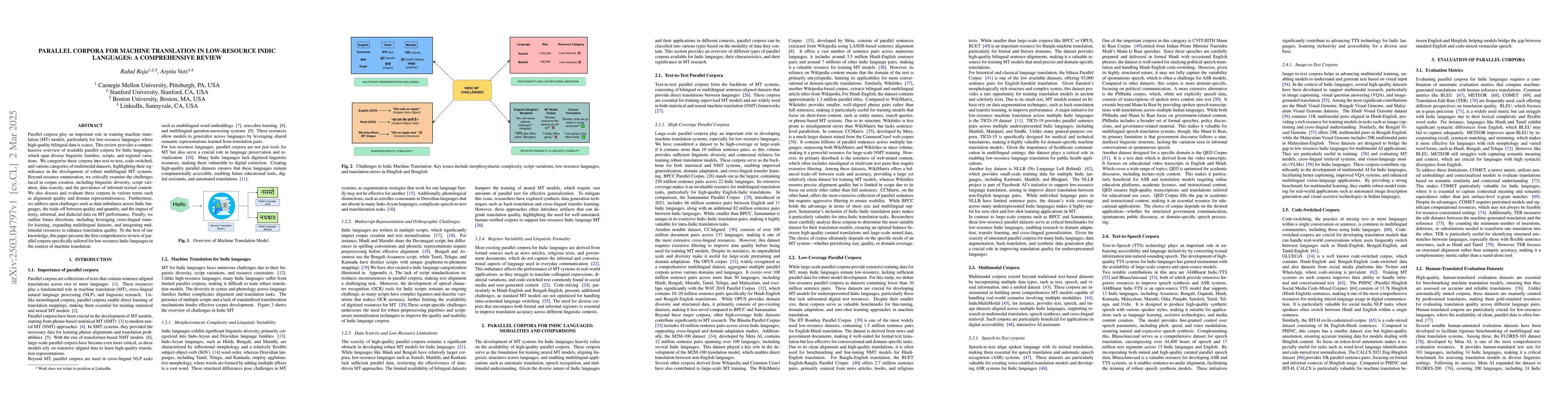 Thumbnail for Parallel Corpora for Machine Translation in Low-resource Indic
  Languages: A Comprehensive Review