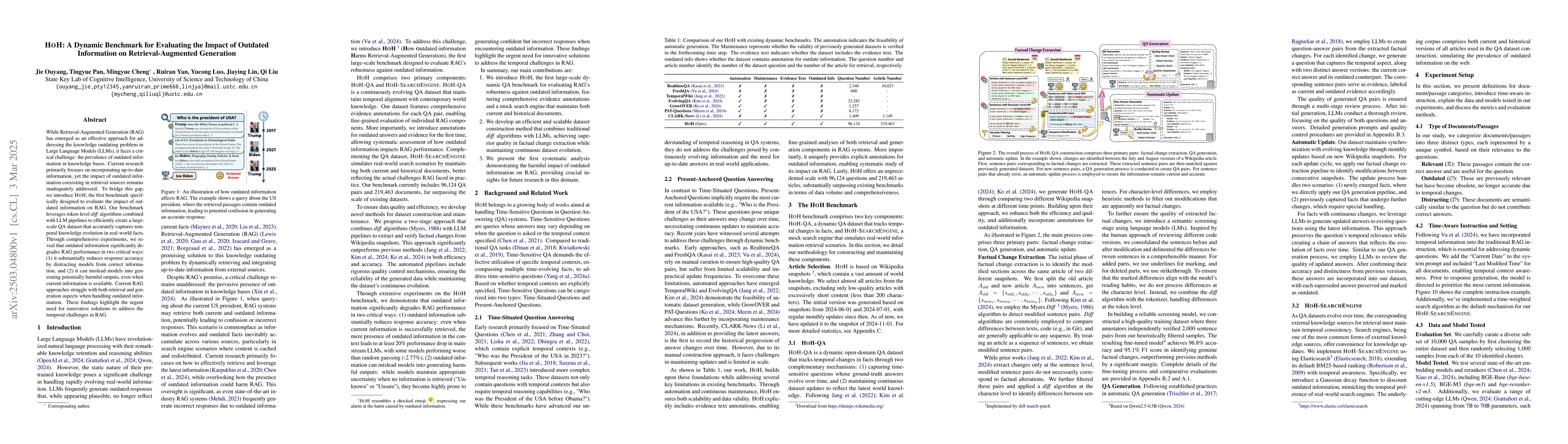 Thumbnail for HoH: A Dynamic Benchmark for Evaluating the Impact of Outdated
  Information on Retrieval-Augmented Generation