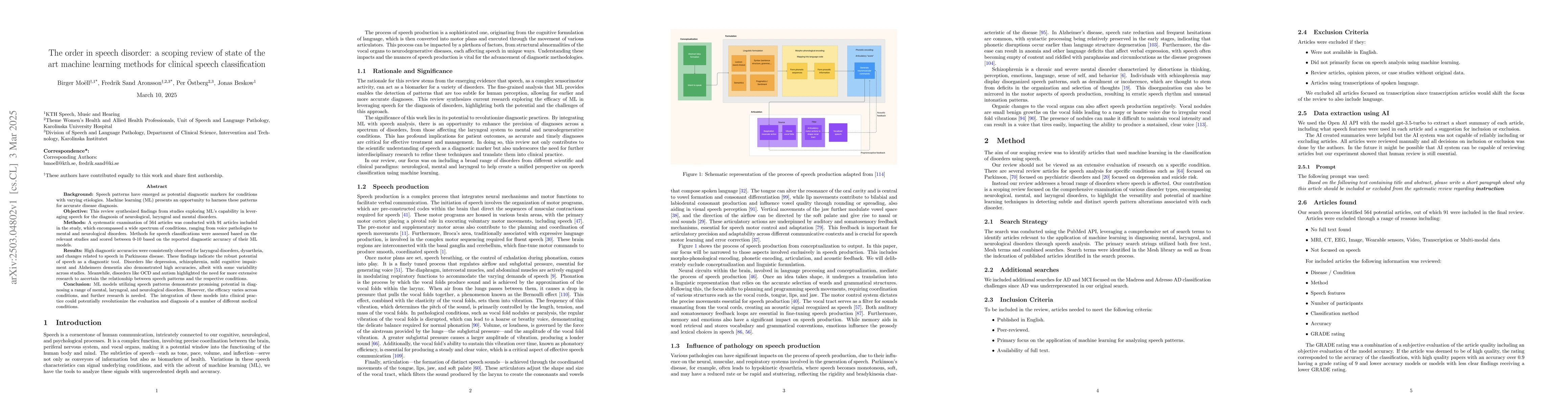 Thumbnail for The order in speech disorder: a scoping review of state of the art
  machine learning methods for clinical speech classification