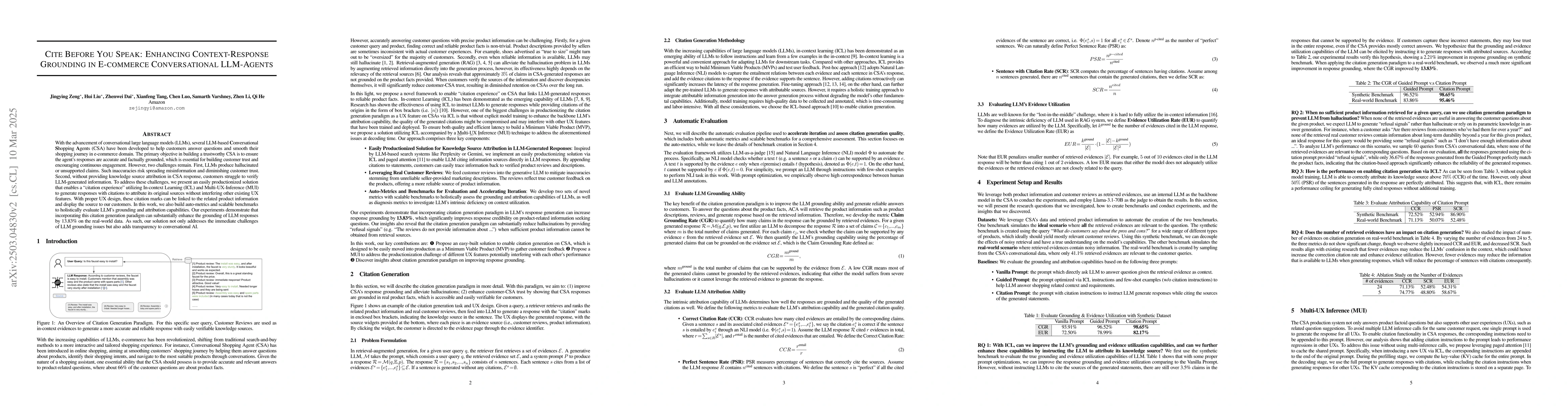 Thumbnail for Cite Before You Speak: Enhancing Context-Response Grounding in
  E-commerce Conversational LLM-Agents