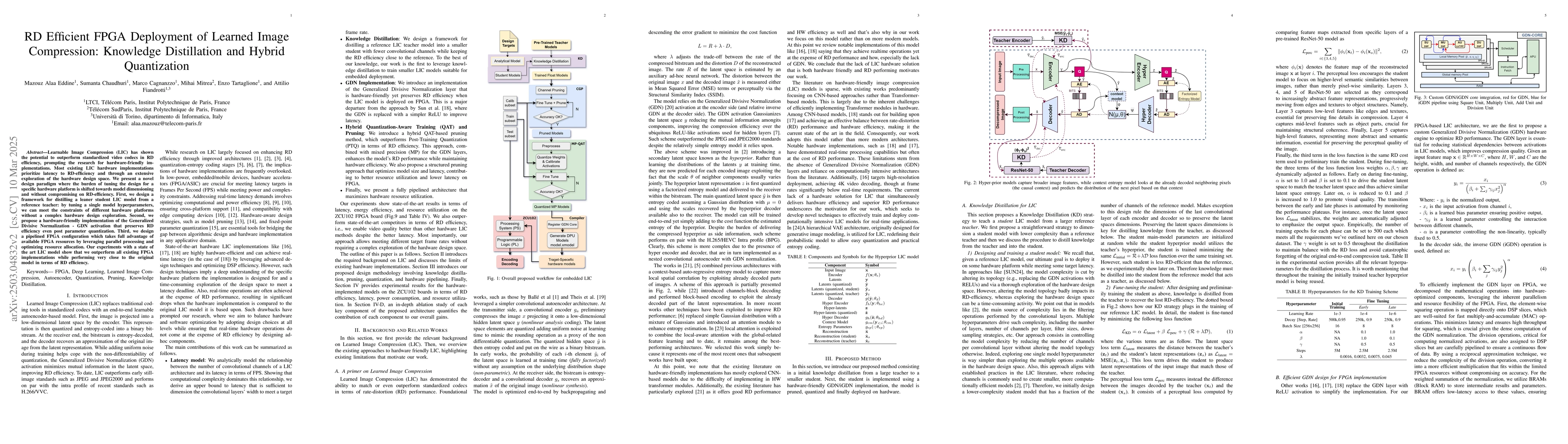 Thumbnail for RD Efficient FPGA Deployment of Learned Image Compression: Knowledge
  Distillation and Hybrid Quantization