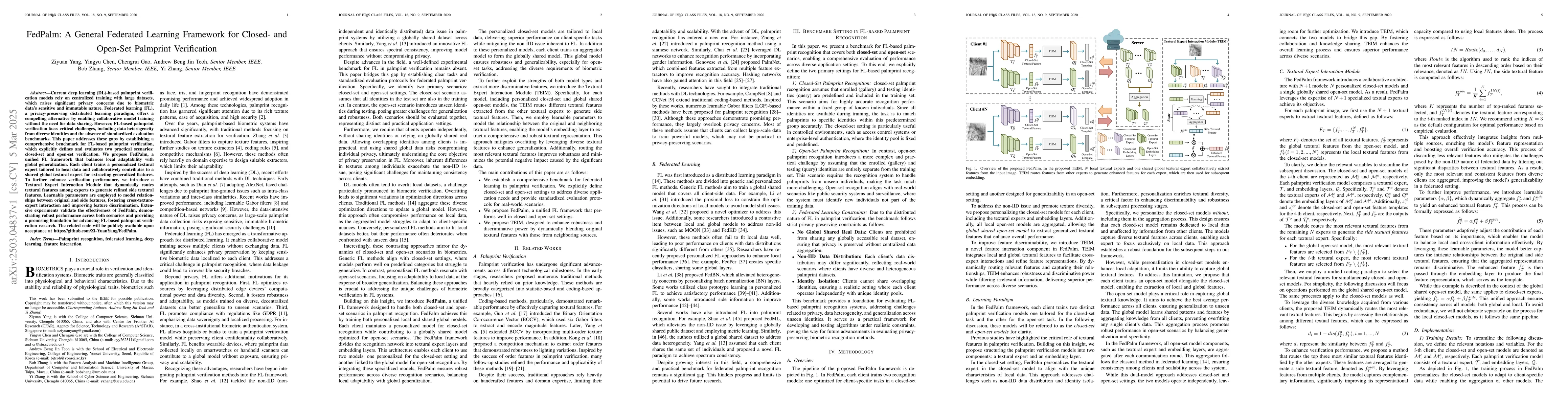Thumbnail for FedPalm: A General Federated Learning Framework for Closed- and Open-Set
  Palmprint Verification