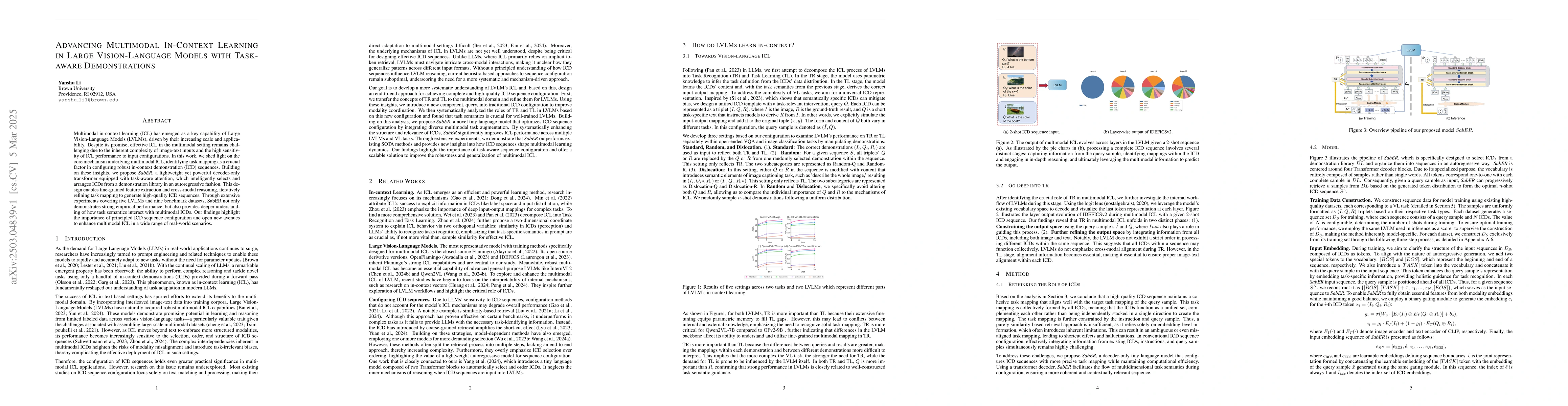 Thumbnail for Advancing Multimodal In-Context Learning in Large Vision-Language Models
  with Task-aware Demonstrations