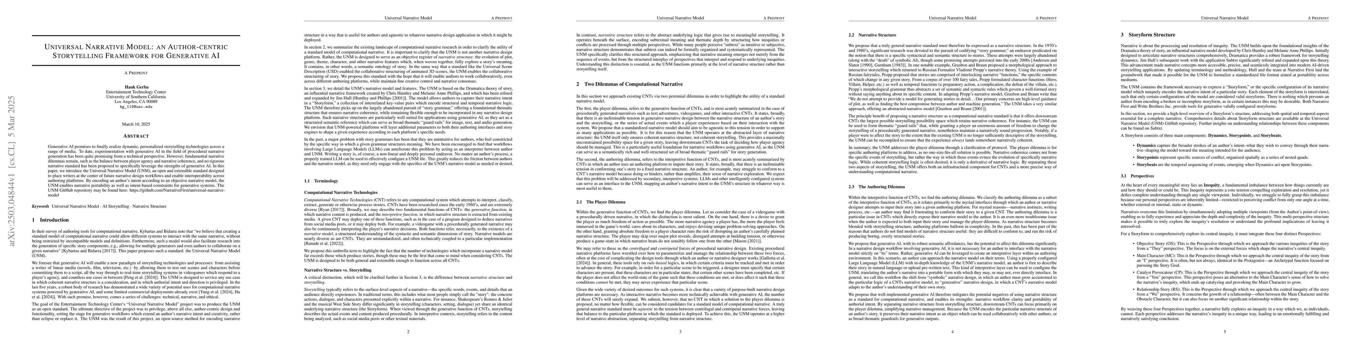 Thumbnail for Universal Narrative Model: an Author-centric Storytelling Framework for
  Generative AI