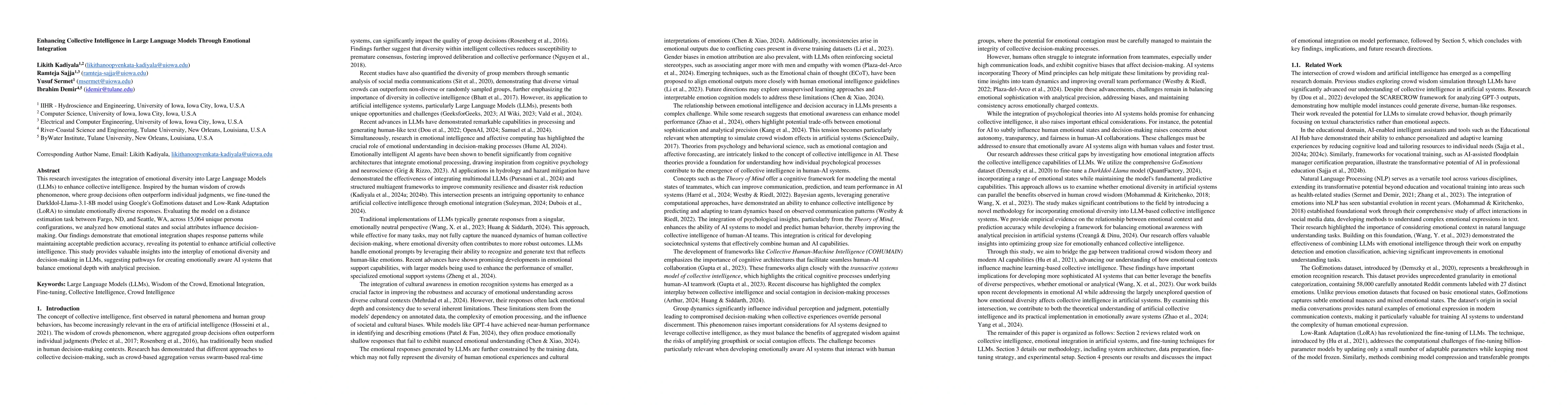 Thumbnail for Enhancing Collective Intelligence in Large Language Models Through
  Emotional Integration