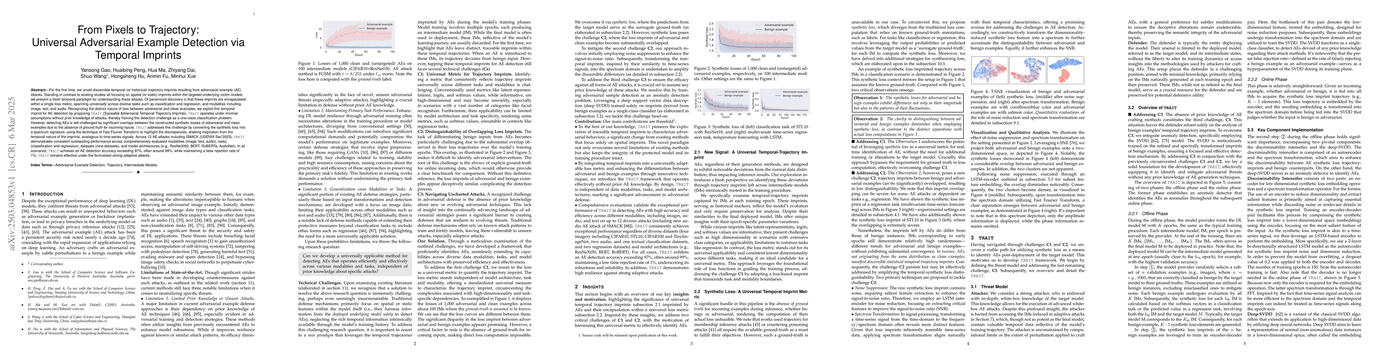 Thumbnail for From Pixels to Trajectory: Universal Adversarial Example Detection via
  Temporal Imprints