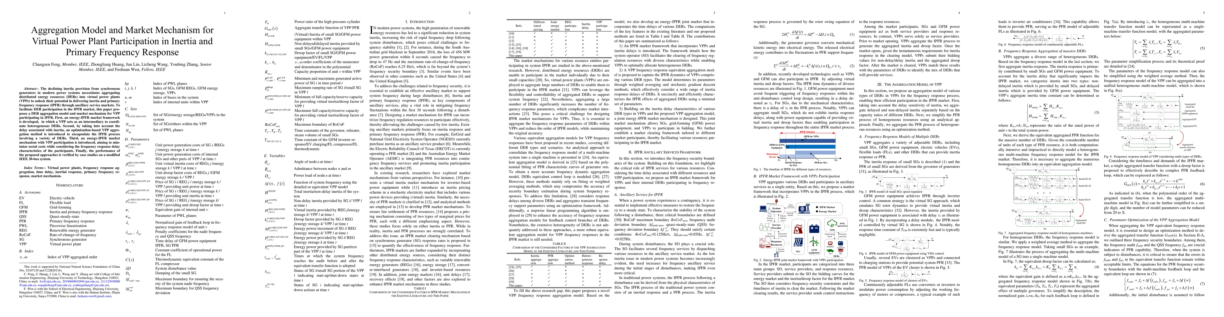 Thumbnail for Aggregation Model and Market Mechanism for Virtual Power Plant
  Participation in Inertia and Primary Frequency Response