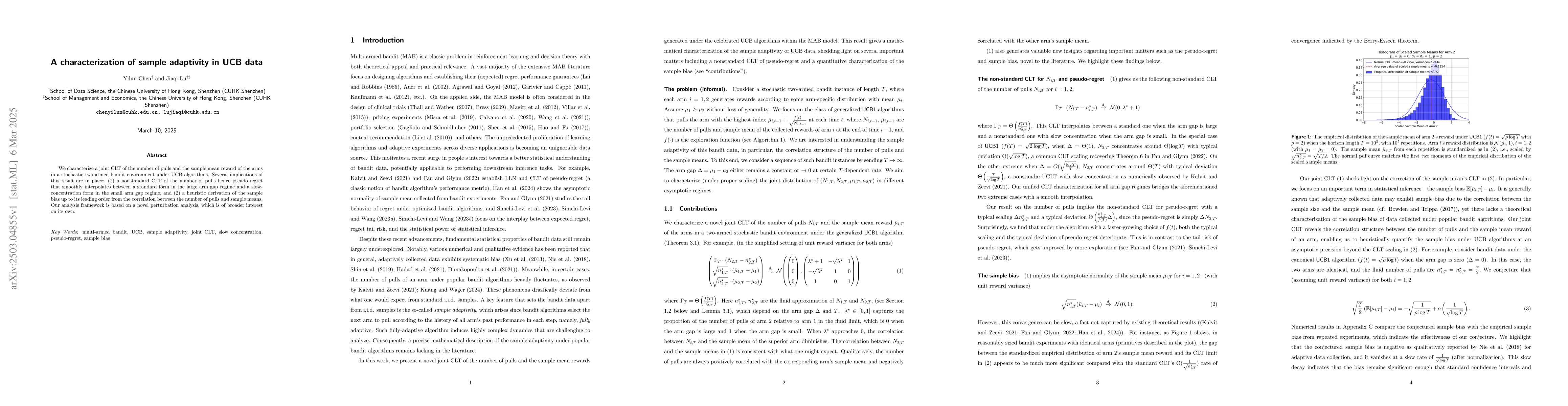 Thumbnail for A characterization of sample adaptivity in UCB data