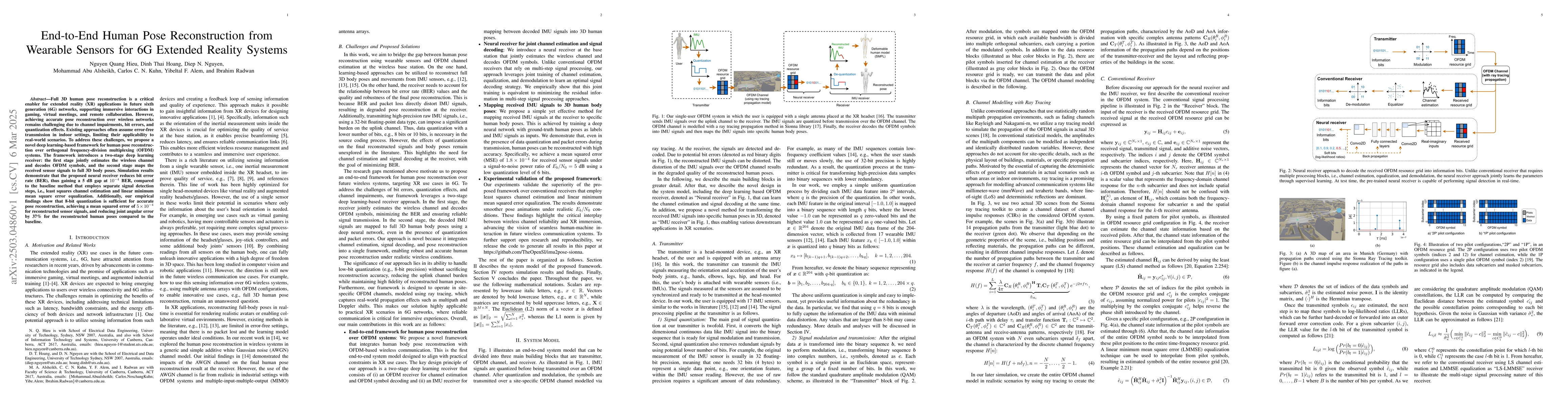 Thumbnail for End-to-End Human Pose Reconstruction from Wearable Sensors for 6G
  Extended Reality Systems