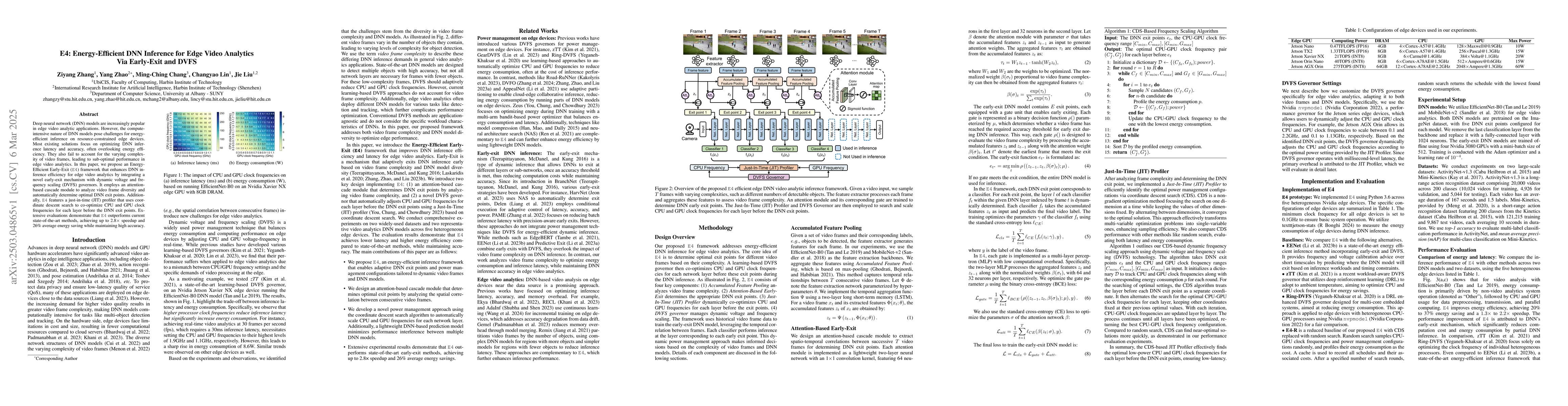 Thumbnail for E4: Energy-Efficient DNN Inference for Edge Video Analytics Via
  Early-Exit and DVFS