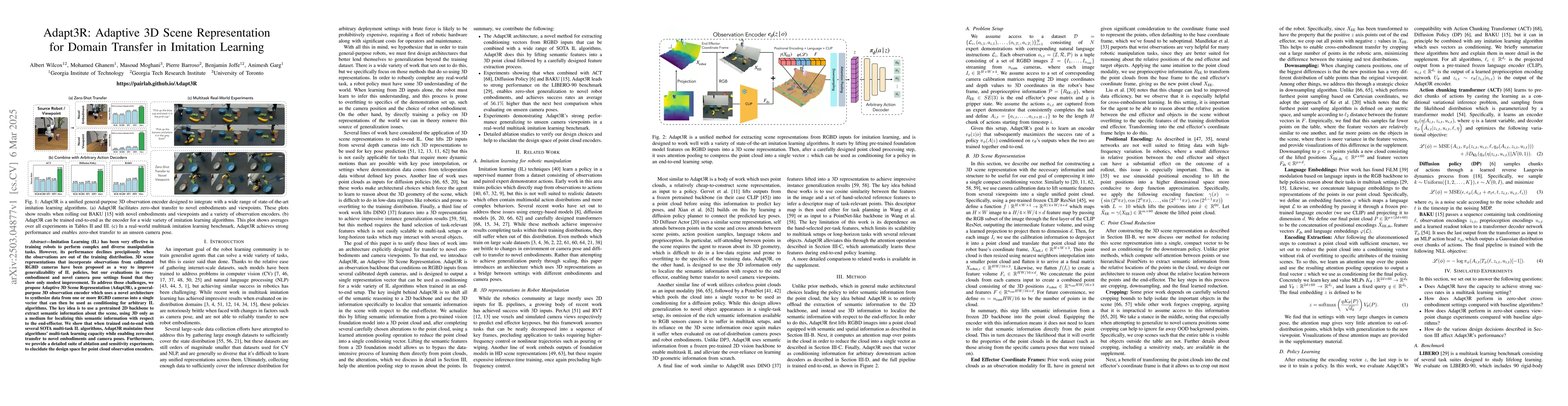 Thumbnail for Adapt3R: Adaptive 3D Scene Representation for Domain Transfer in
  Imitation Learning