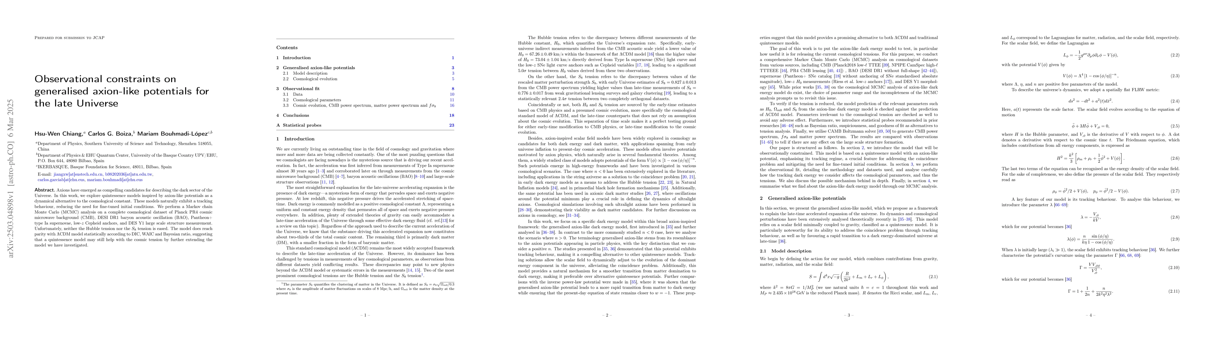 Thumbnail for Observational constraints on generalised axion-like potentials for the
  late Universe