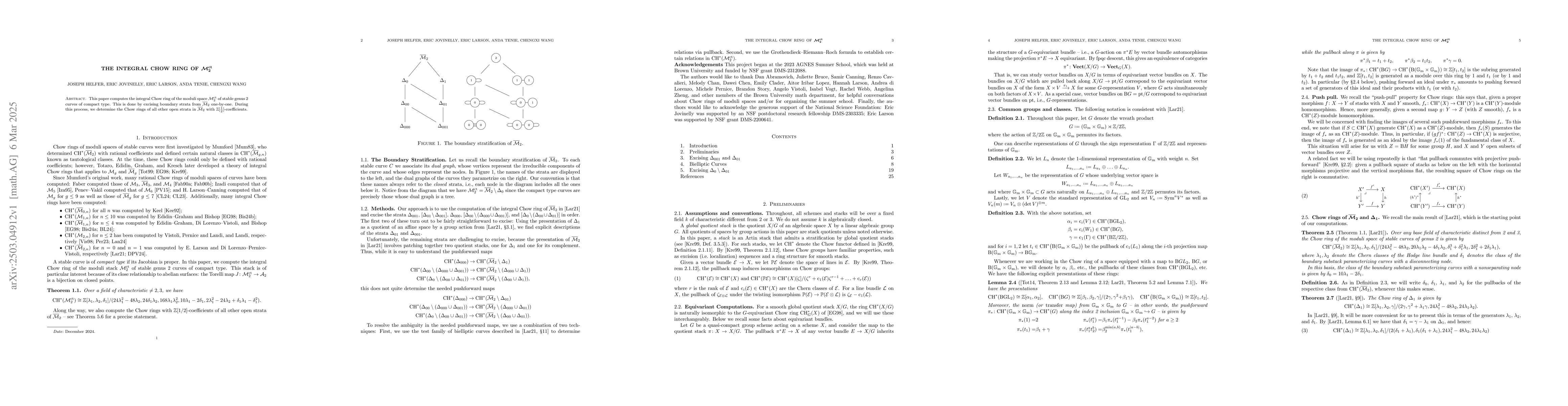 Thumbnail for The integral chow ring of $M_2^{ct}$