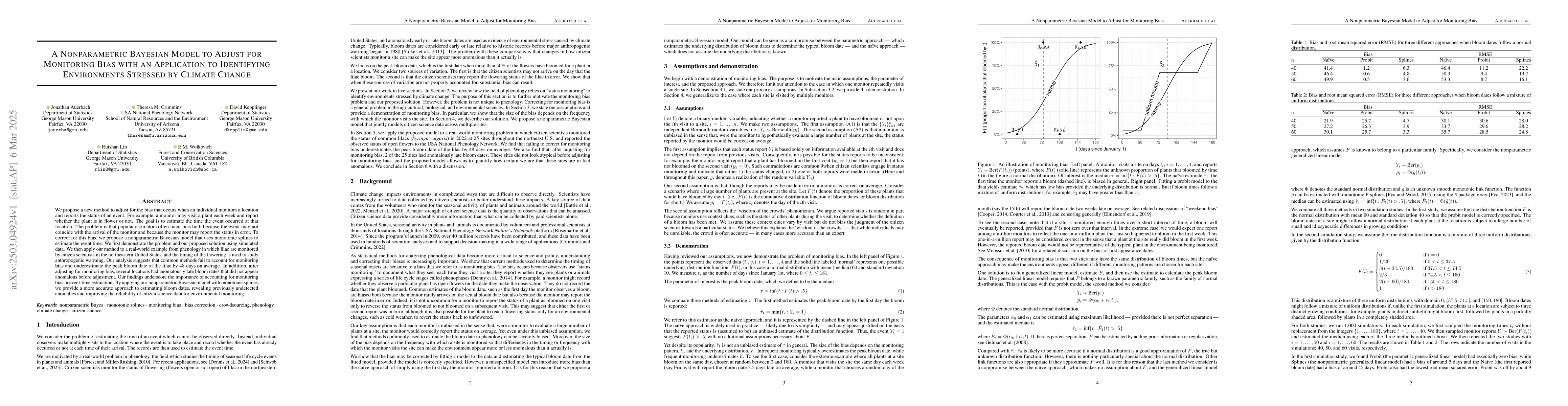 Thumbnail for A Nonparametric Bayesian Model to Adjust for Monitoring Bias with an
  Application to Identifying Environments Stressed by Climate Change