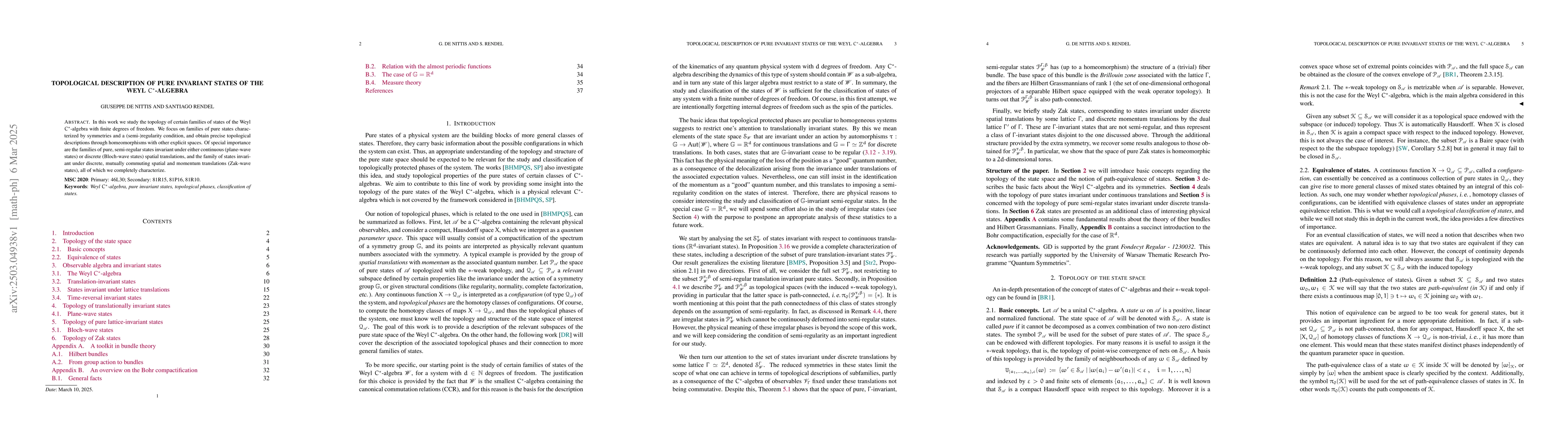 Thumbnail for Topological description of pure invariant states of the Weyl
  $C^*$-algebra
