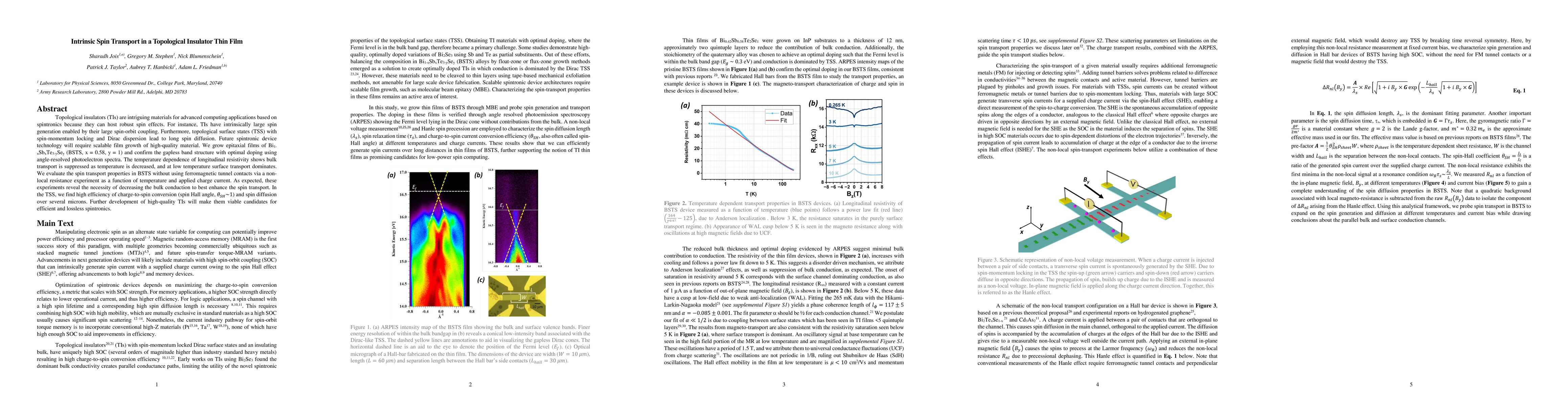 Thumbnail for Intrinsic Spin Transport in a Topological Insulator Thin Film