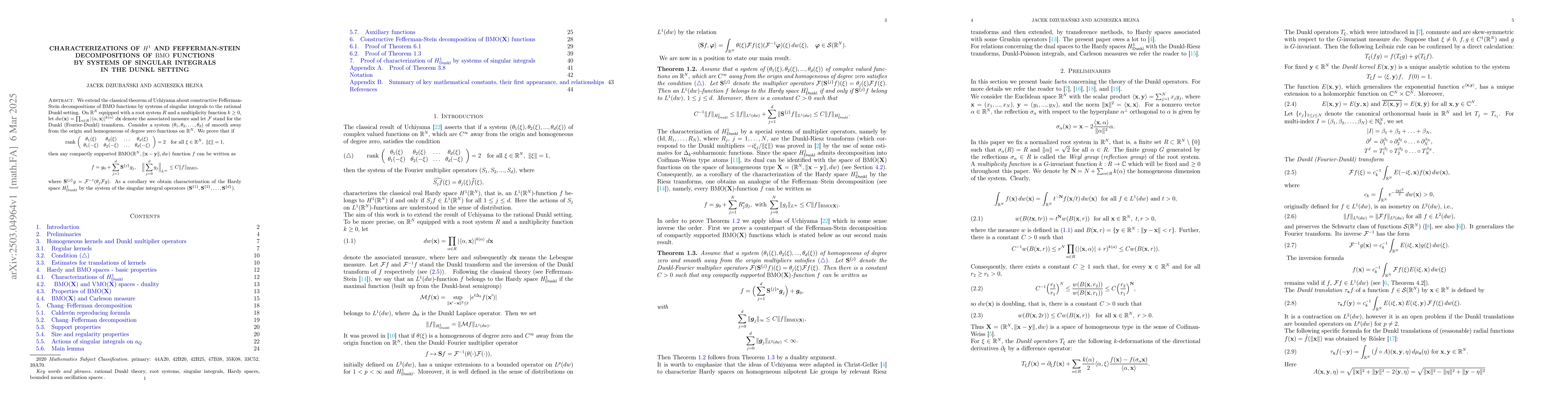 Thumbnail for Characterizations of $H^1$ and Fefferman-Stein decompositions of ${\rm
  BMO}$ functions by systems of singular integrals in the Dunkl setting
