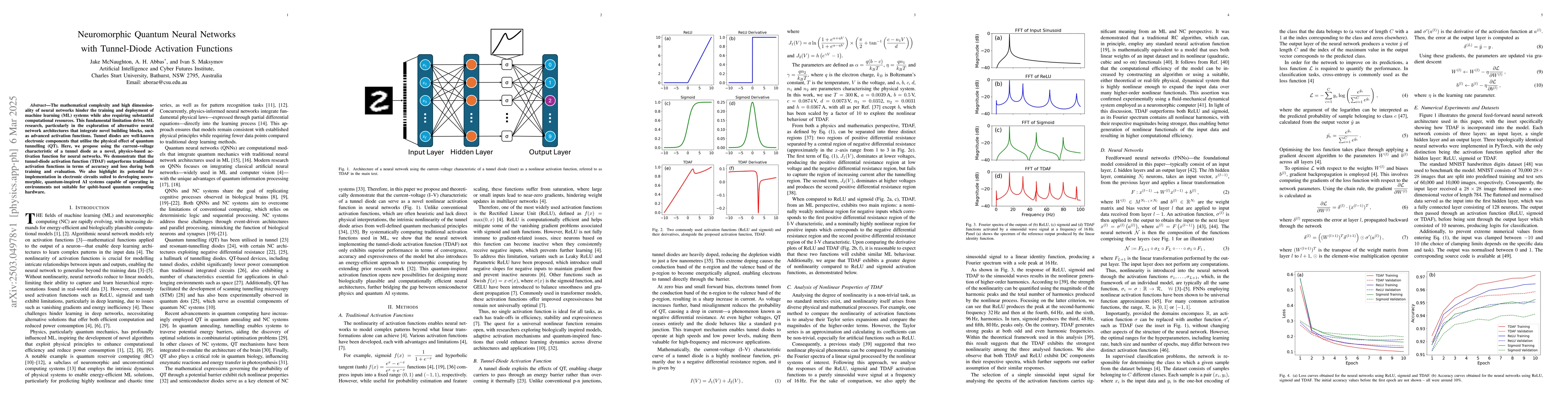 Thumbnail for Neuromorphic Quantum Neural Networks with Tunnel-Diode Activation
  Functions
